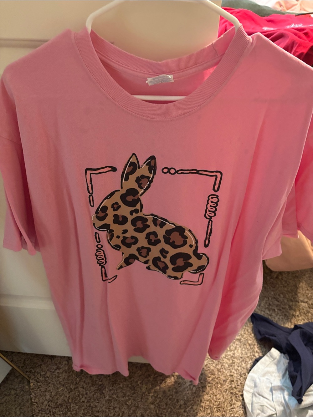 Women’s Pink Bunny Graphic Tee - Leopard Print Accent XL